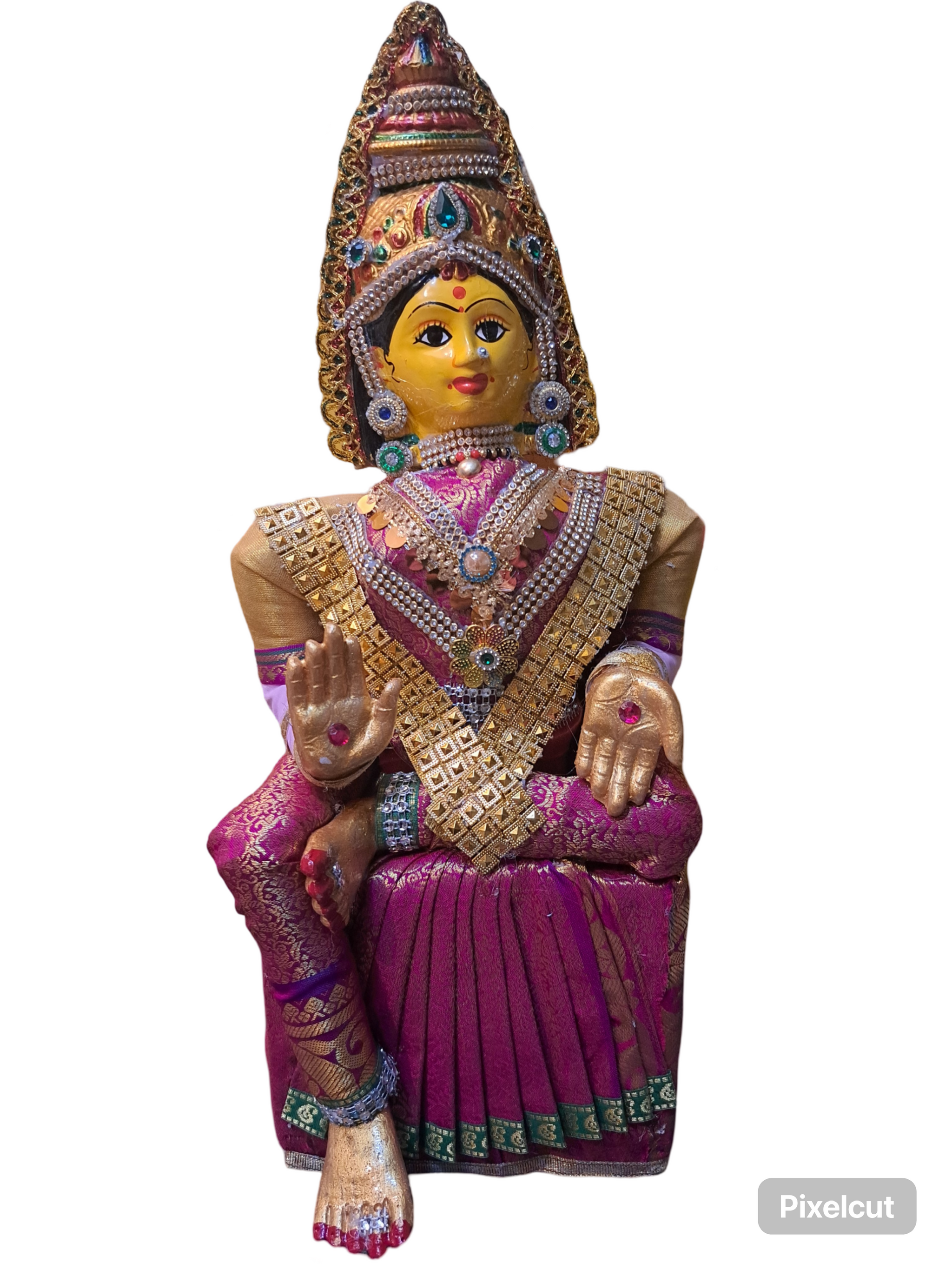 18" Handmade Fabric Varalakshmi Doll with Metal Face Attached