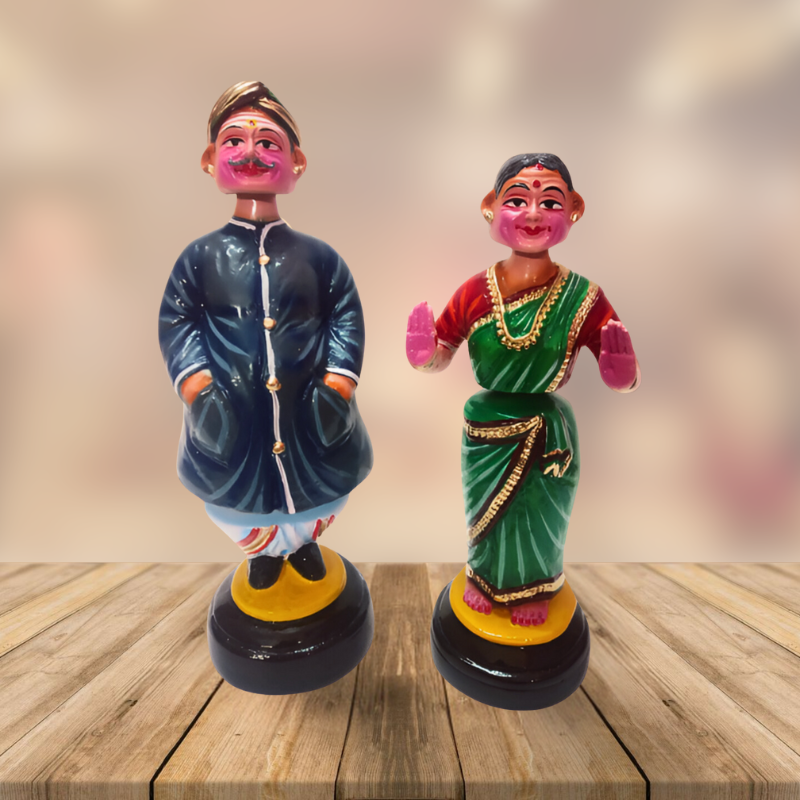 Image of 12" Standing Tanjore Thalayattu Thatha Patti Golu Dolls / Golu Bommai / Bommulu