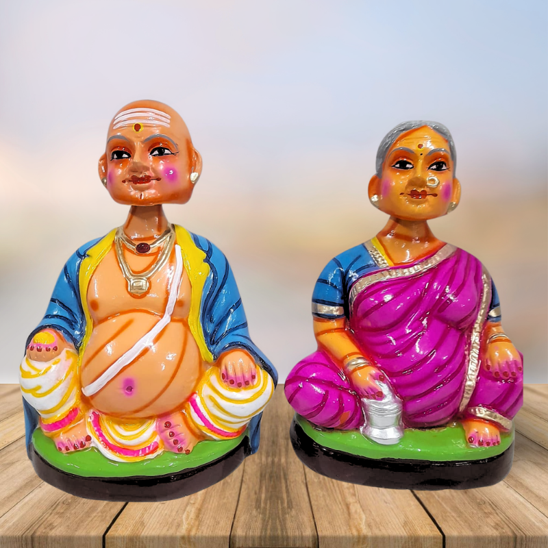 Image of 8.5" Thalayattu Thaatha Paati Golu Dolls / Golu Bommai / Bommulu
