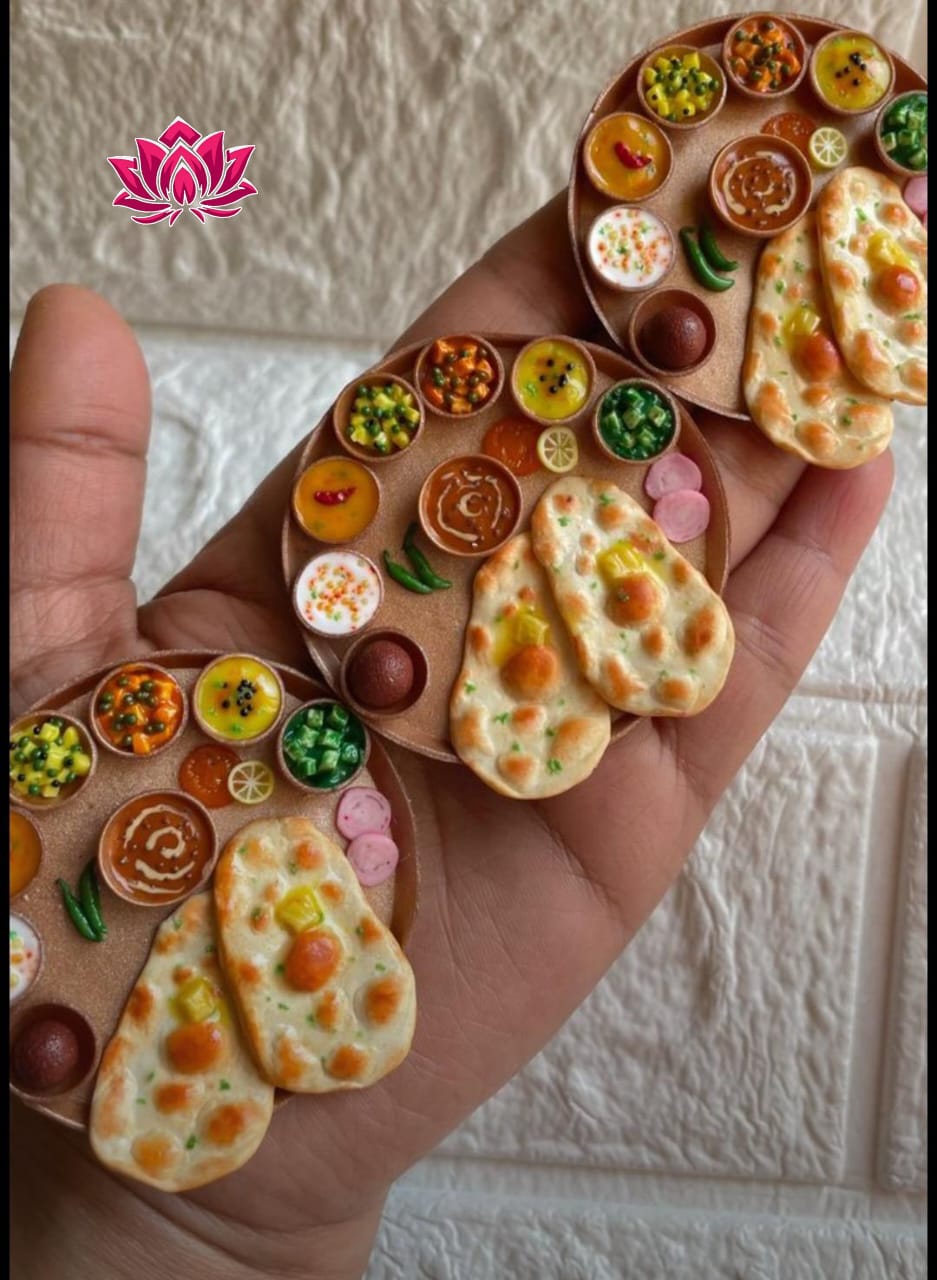 Miniature North Indian Thali Plate with Roti, curries, sweet Return gift Golu doll