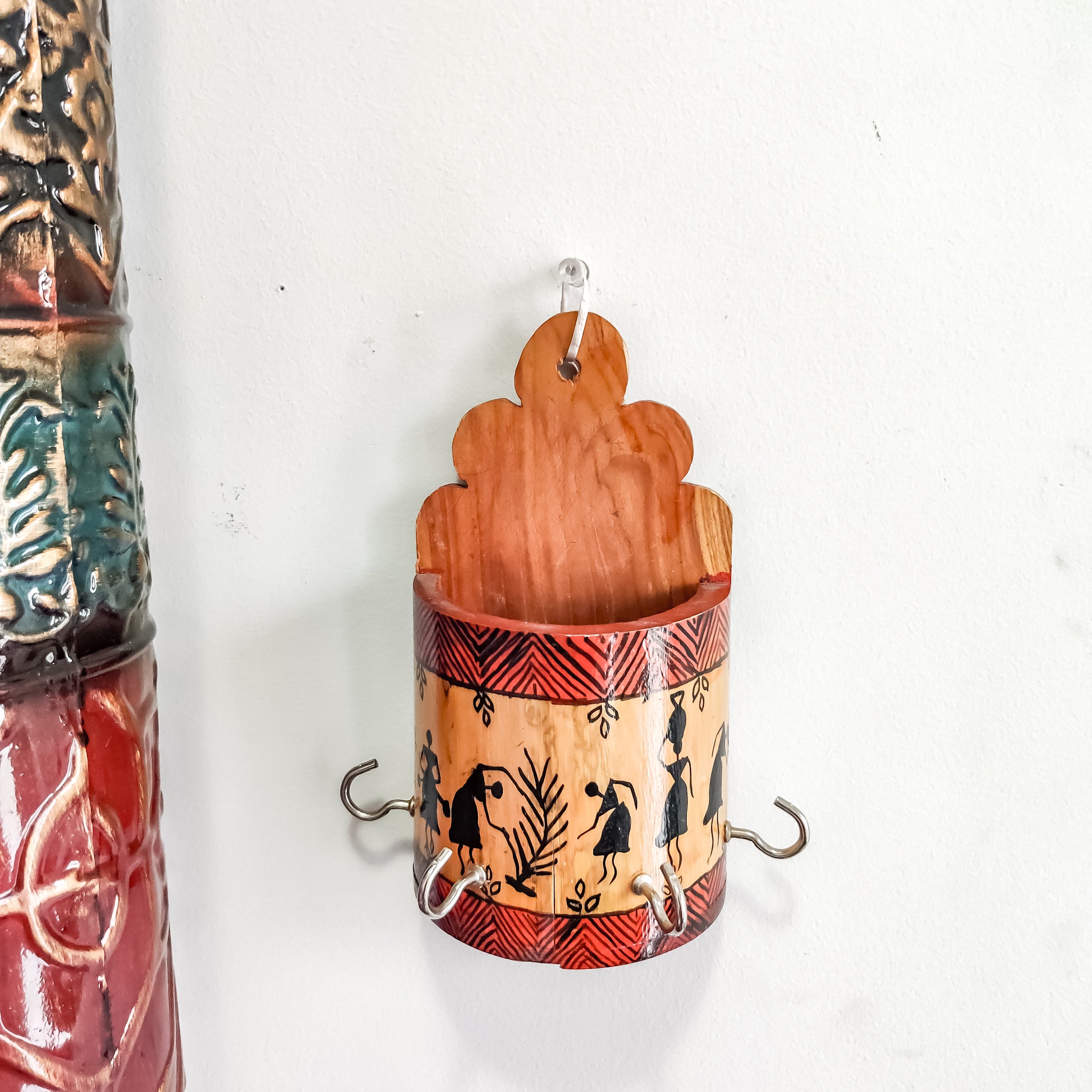 Bamboo Handpainted Worli Painting Key Holder / Stand Indian Tribal Art