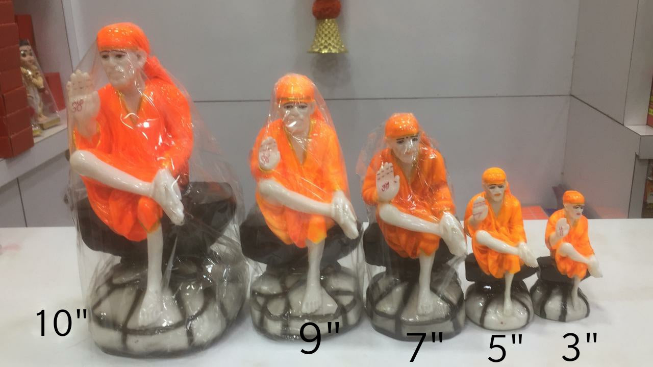 Shirdi Sai Baba Statue Marble Dust Ceramic Finish Divine Idol White and Orange Clad
