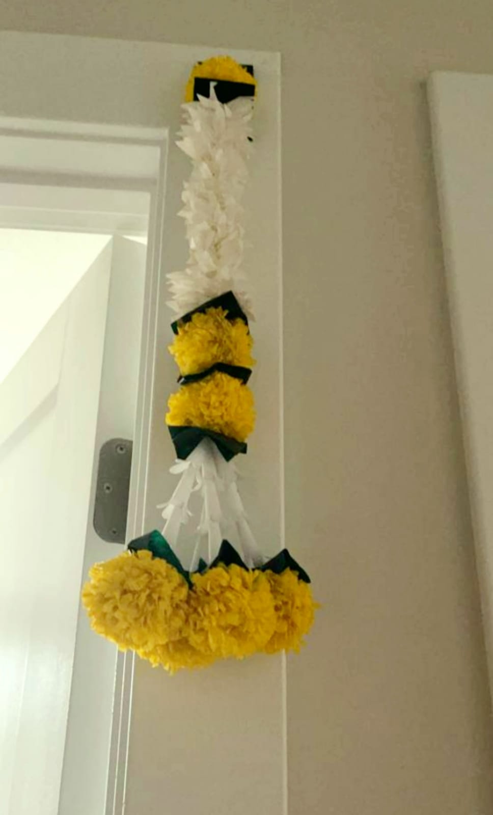 Set of 5 - 1.5ft Gajra Rajnigandha White and Yellow Marigold Strings Hanging For Entrance Pooja Room