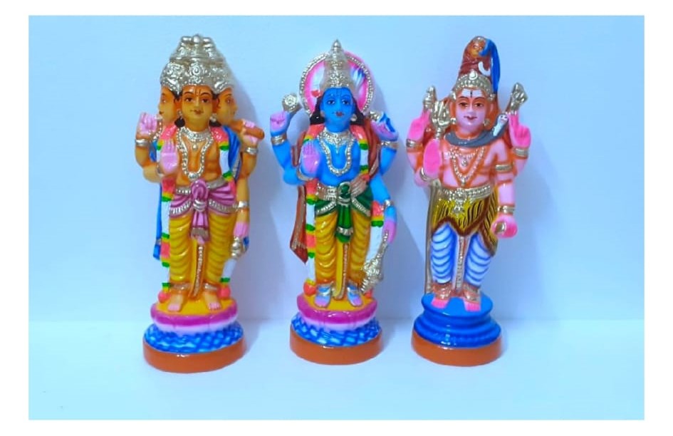 16" Mummoorthigal Set of 3 Siva Brahma Vishnu Golu Dolls