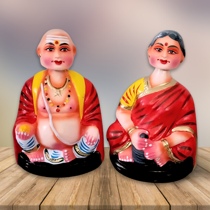 Image of 8.5" Thalayattu Thaatha Paati Golu Dolls / Golu Bommai / Bommulu