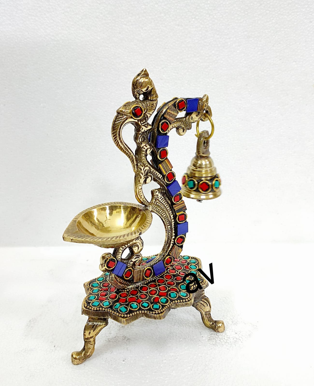 Brass Peacock Diya with Bell