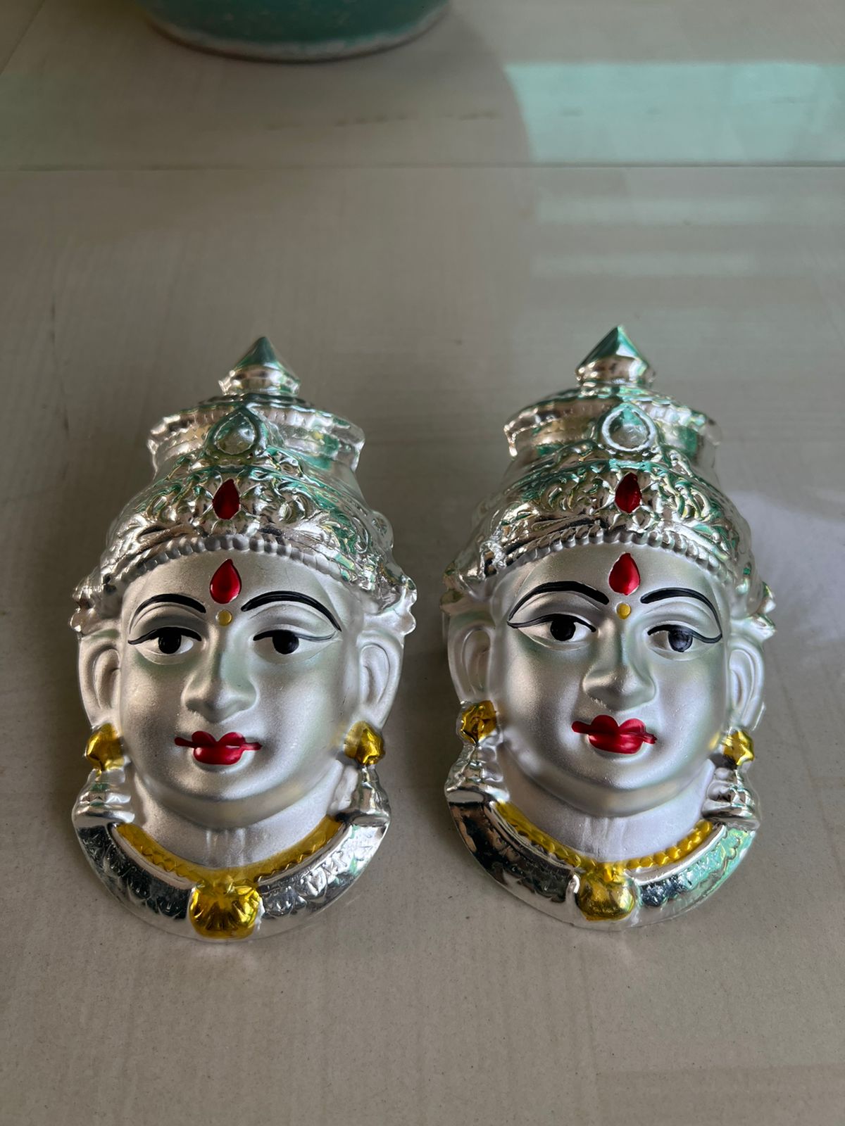 Decorated Varalakshmi Face German Silver Matt Finish Laxmi Mukhota with hooks