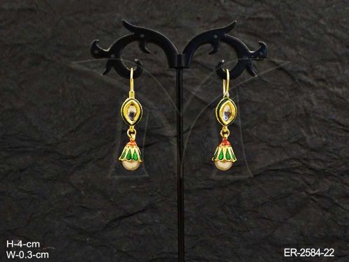 Paan Flower Shaped Drop Earrings With Ruby And Green Stones
