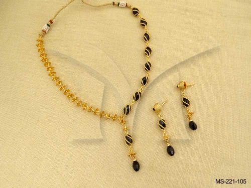 Double design Beaded Chain Necklace Mala with Drops Earrings