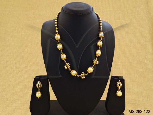 Beaded Chain Necklace Set With Drop Earrings