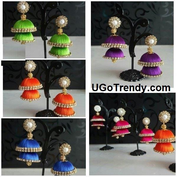 Double layer discount silk thread jhumka