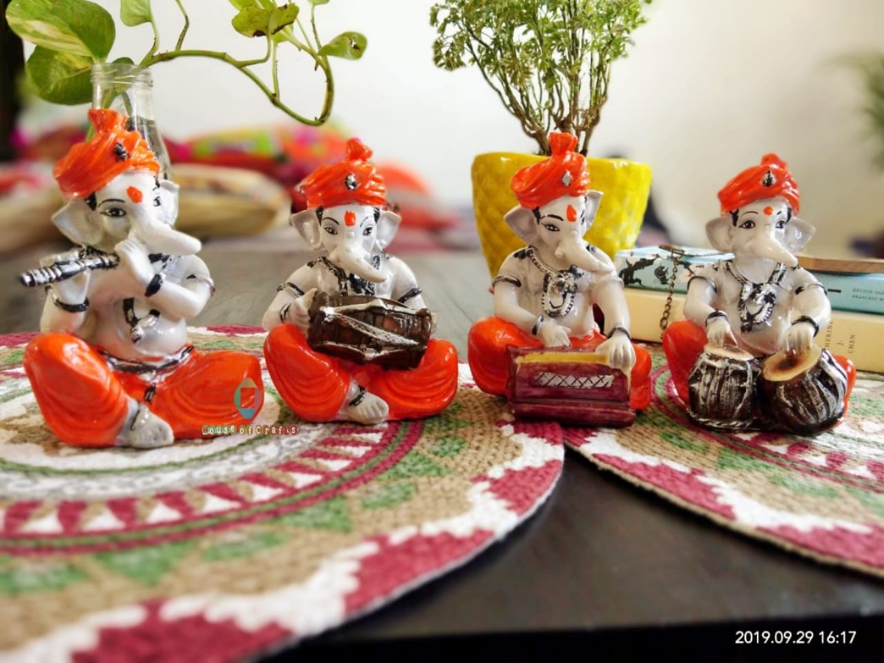 Musical Ganesh Ganpati Orange Color 4 pc set