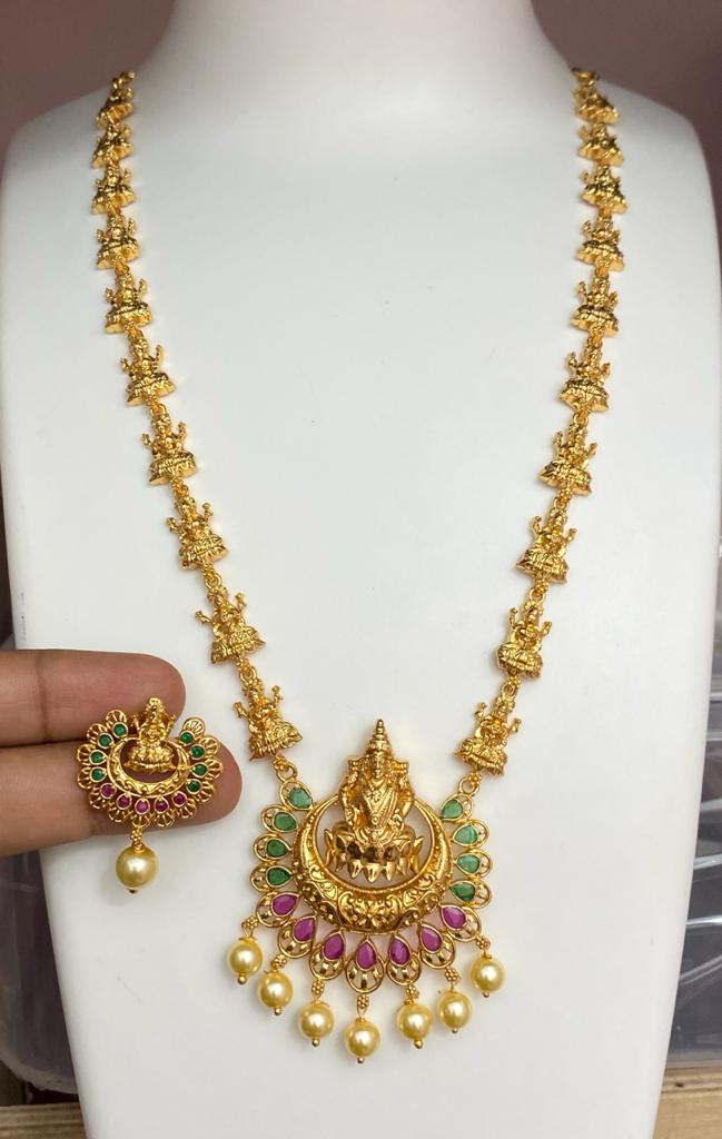 Designer Lakshmi Pendant Temple Jewelry with Chandbali Earrings