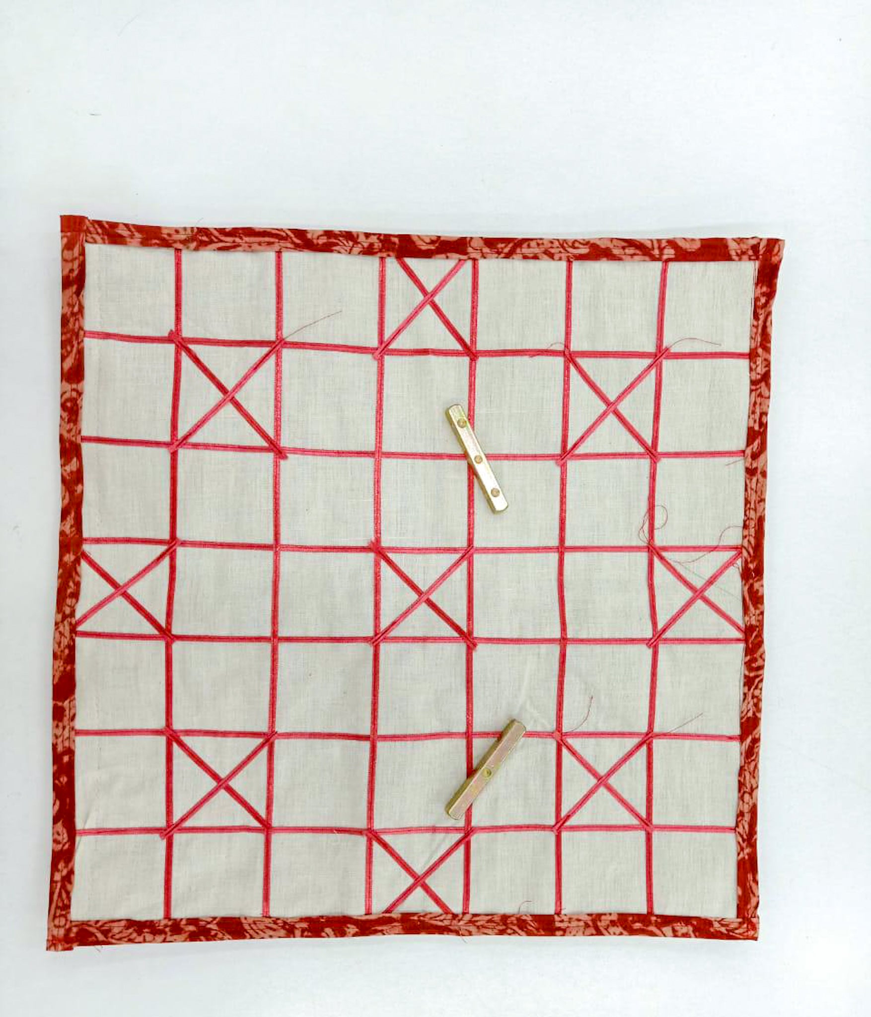 Dhayam / Chausar / Pachisi Cloth Game Board With Brass Thayakkattai and Wooden Coins