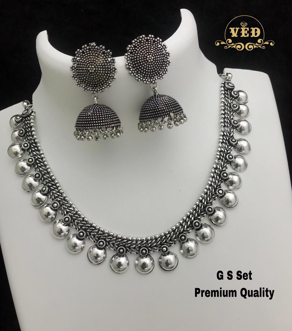 German Silver Bead Necklace Set with Jhumka