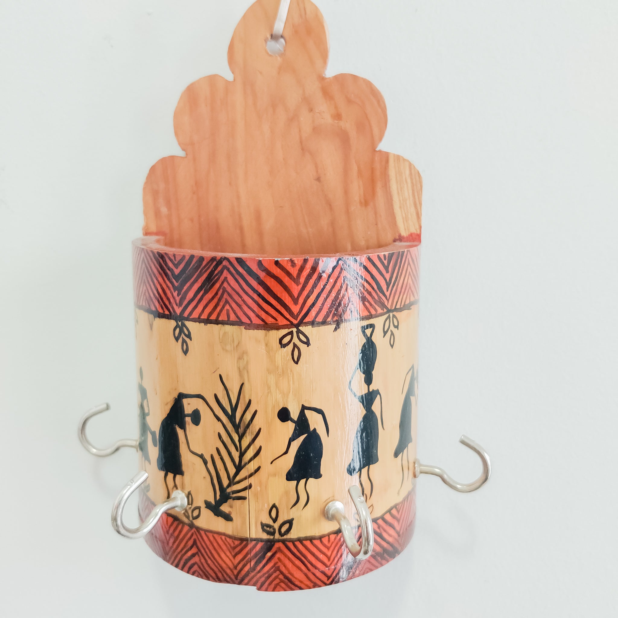 Bamboo Handpainted Worli Painting Key Holder / Stand Indian Tribal Art