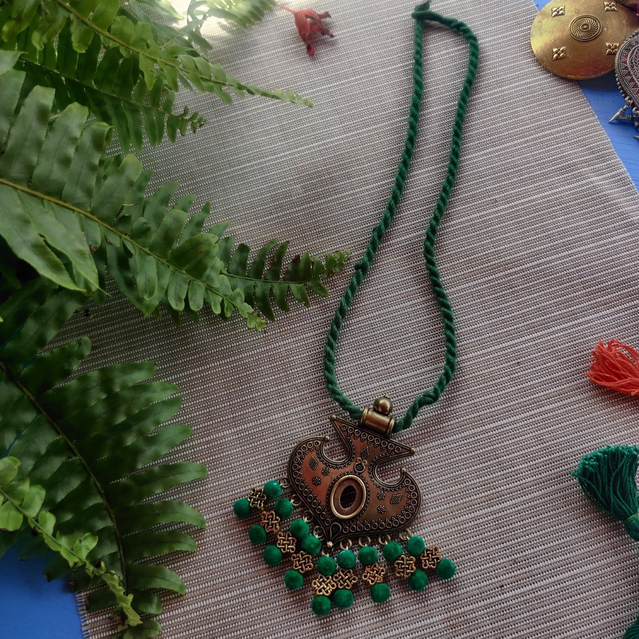 Green Thread Pendant Necklace