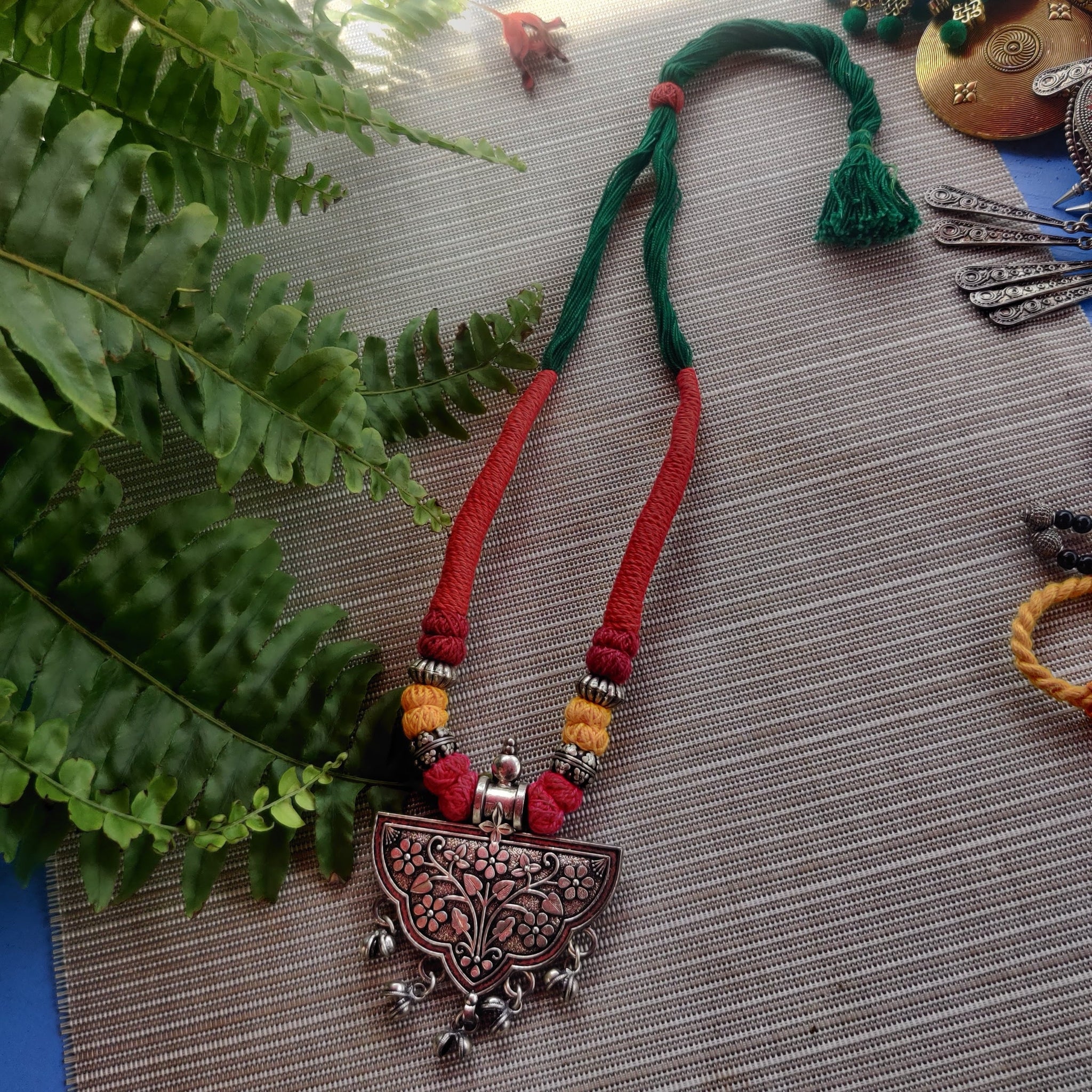 Red Silk Thread Pendant Necklace