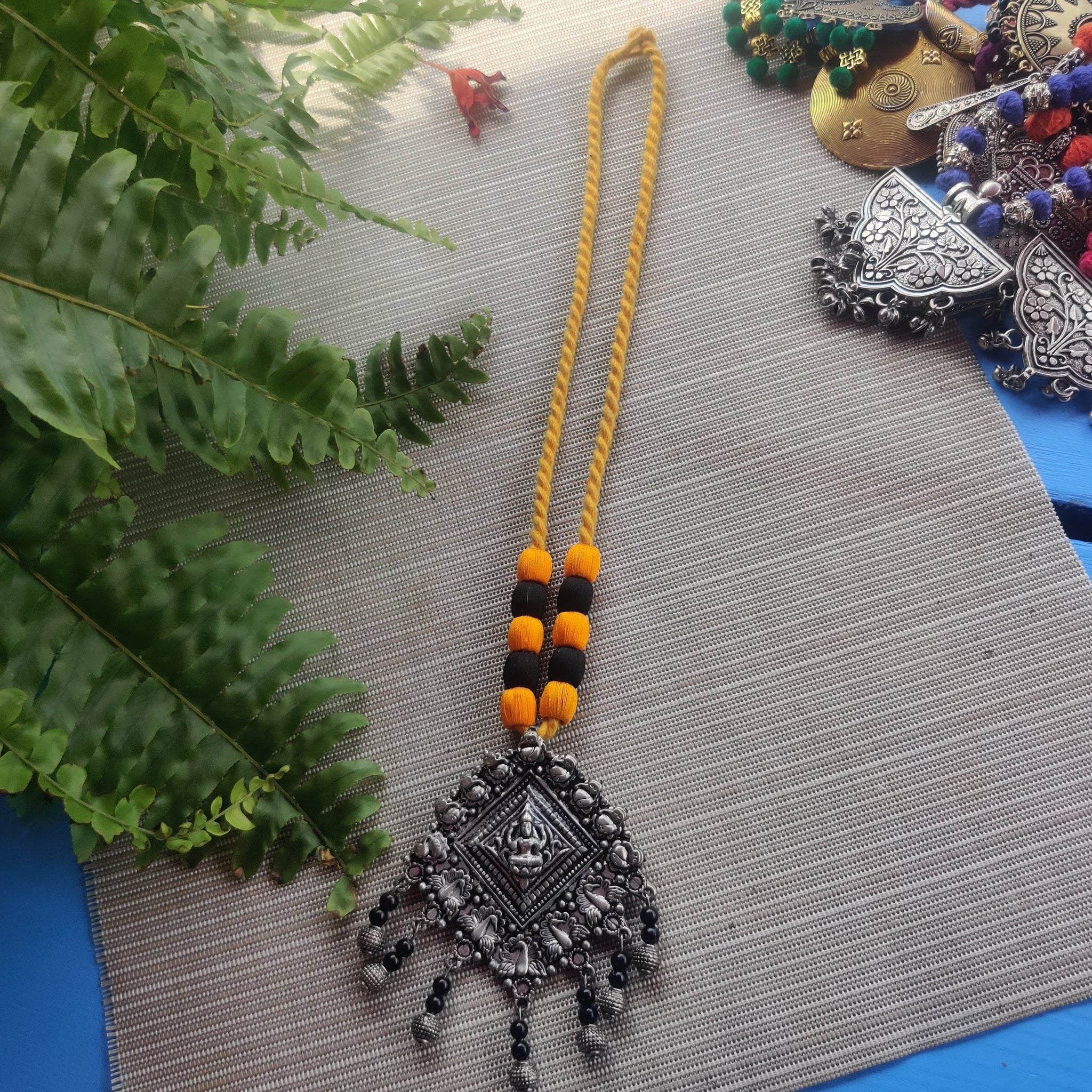 Orange Silk Thread Pendant Necklace