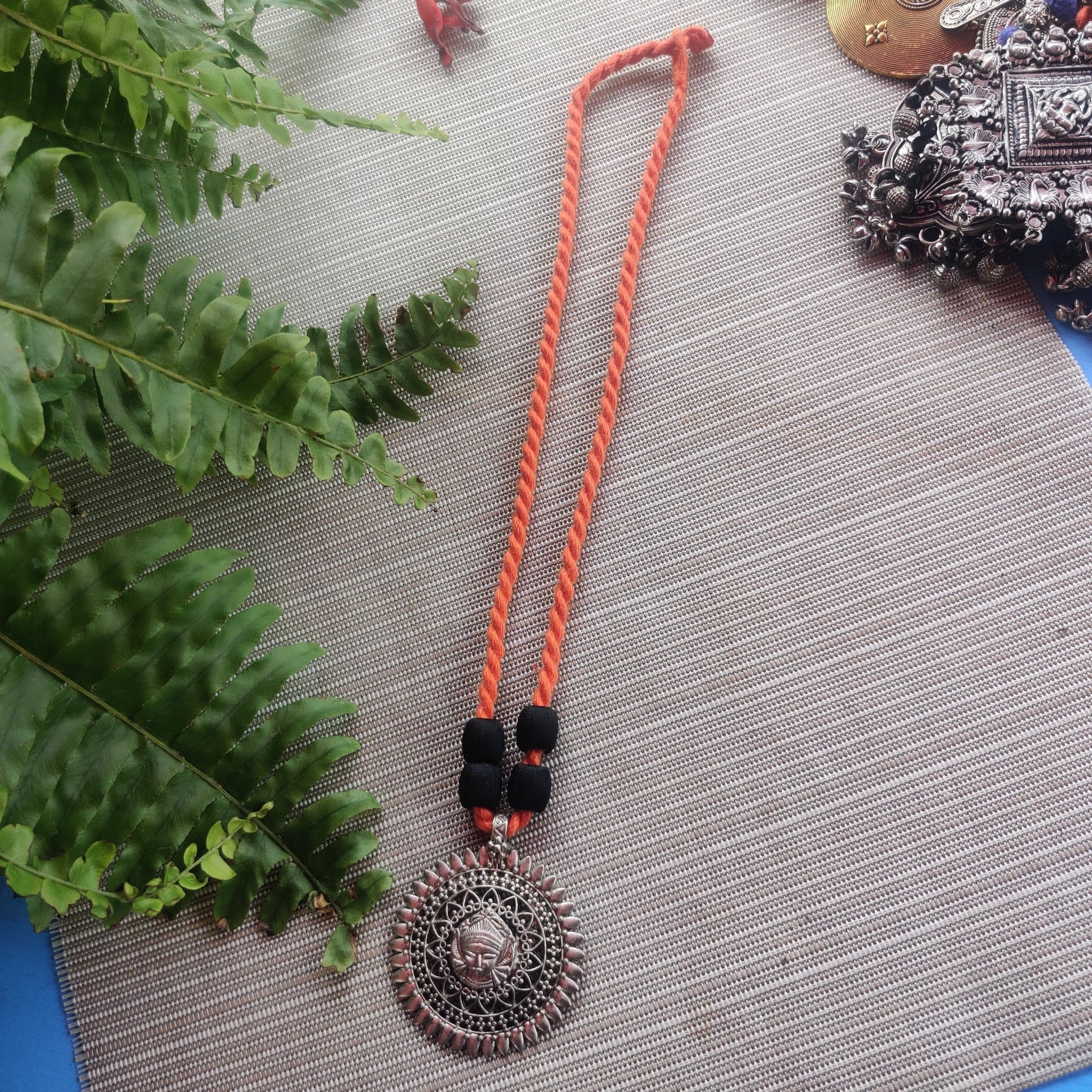 Orange Thread Pendant Necklace