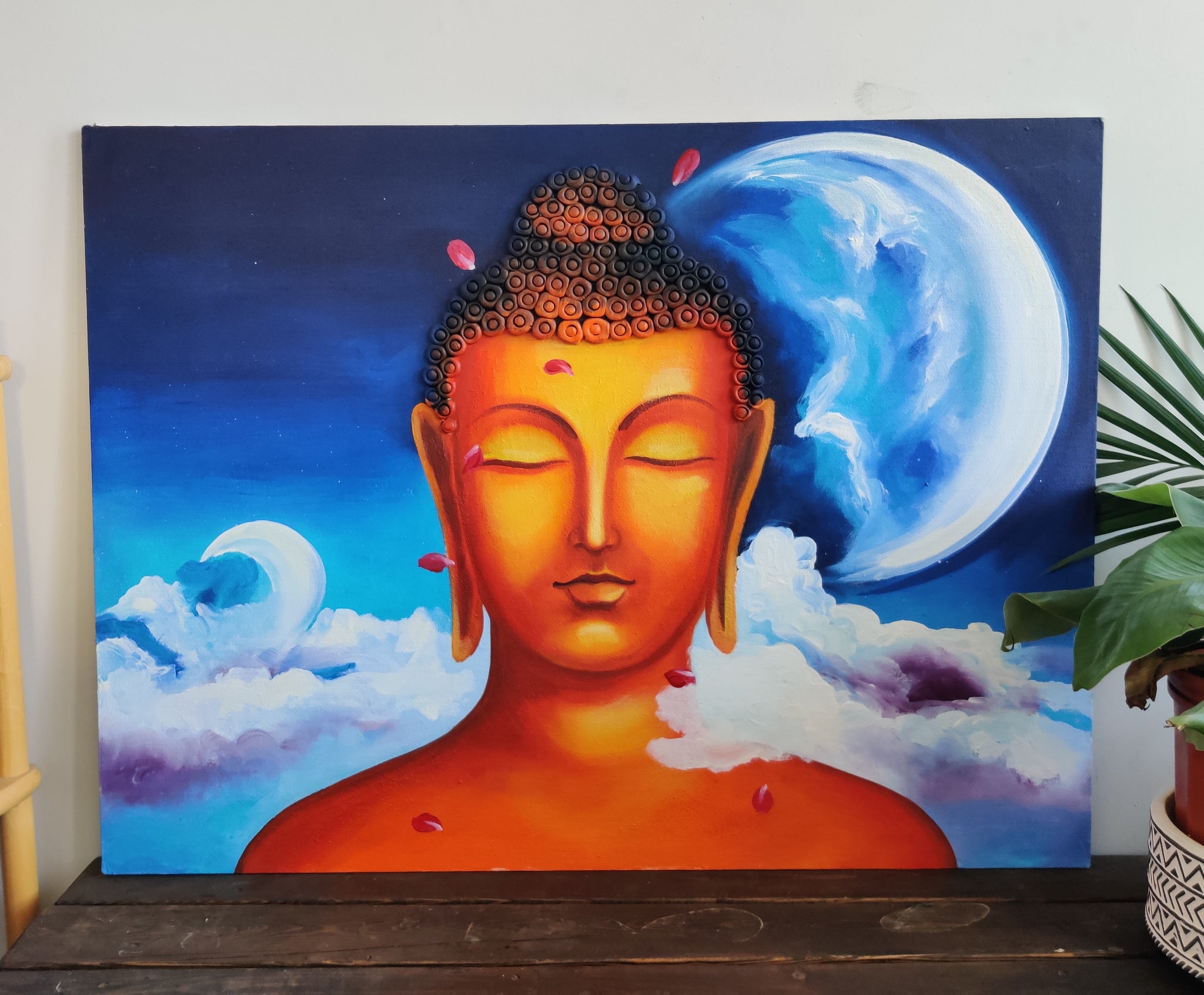 Buddha Moon Canvas Painting Wall Hanging
