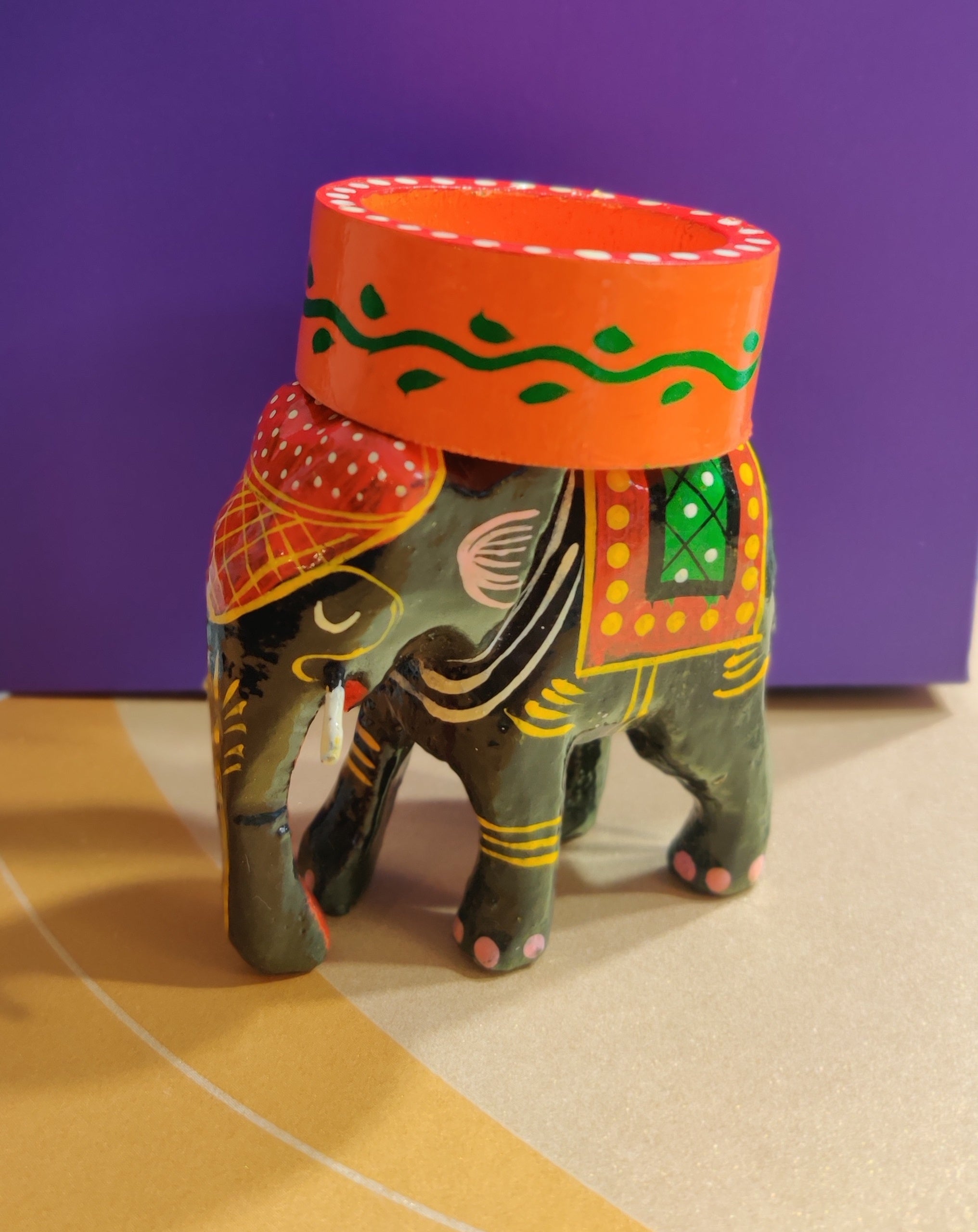 Set of 2 Handpainted Elephant Tea Light Holder Return Gift