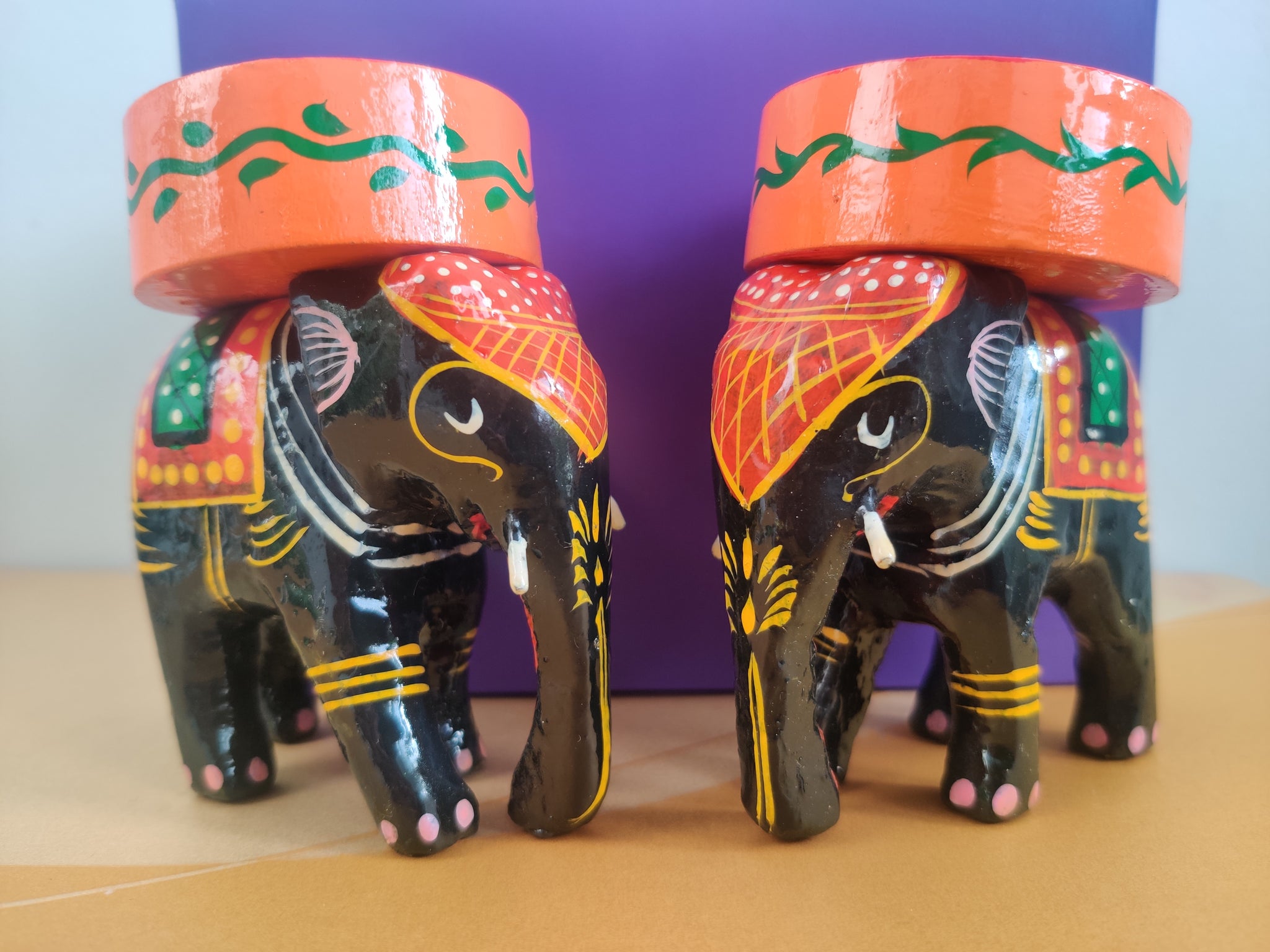 Set of 2 Handpainted Elephant Tea Light Holder Return Gift