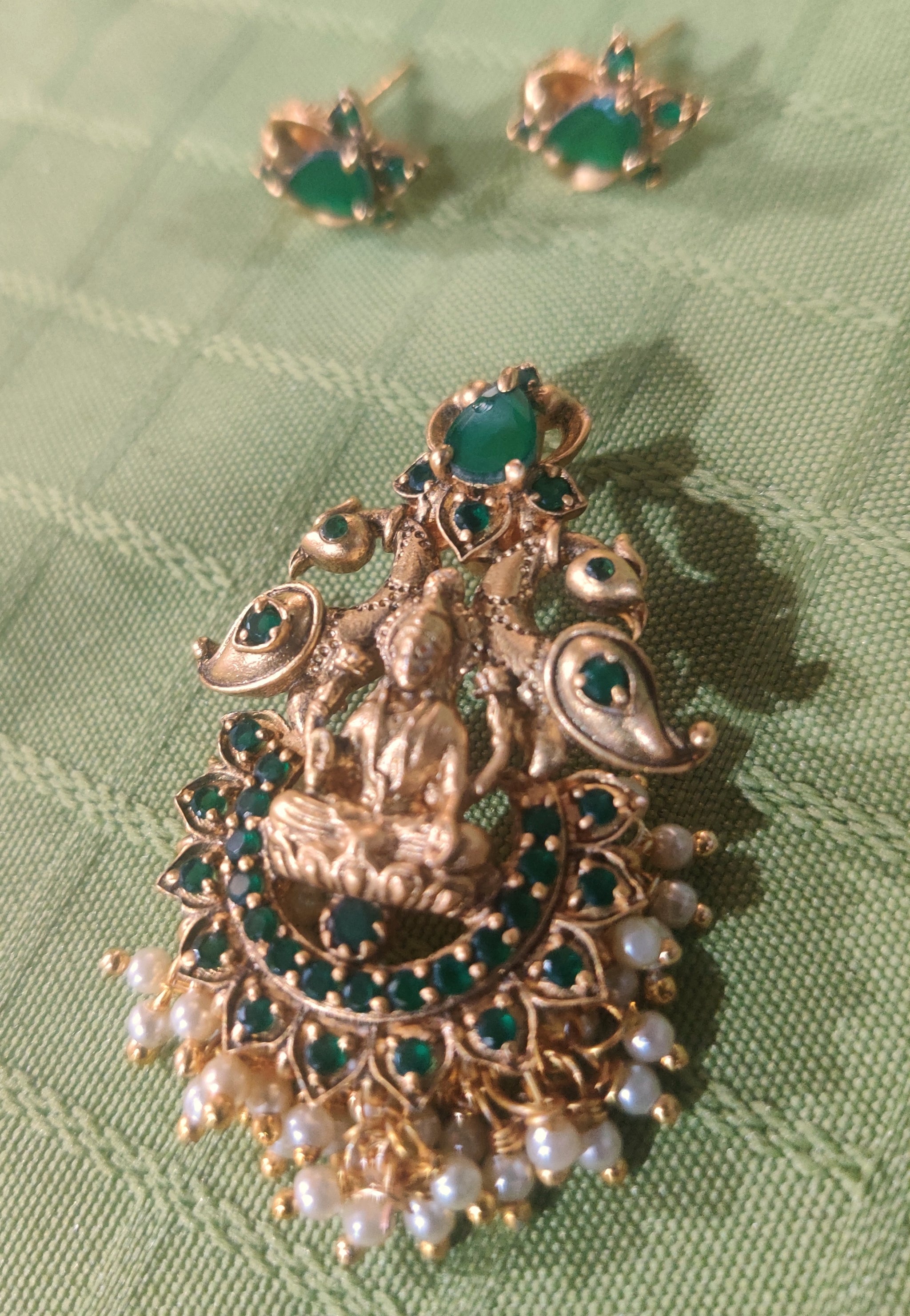 Lakshmi Peacock Pendant Set With Earrings