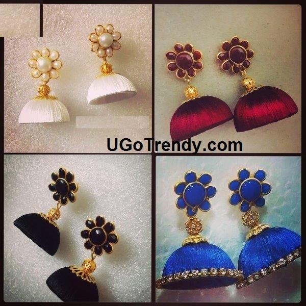 Jhumka Rhinestone Silk thread Jhumka decorated with unique stud and Rhinestones - UGoTrendy