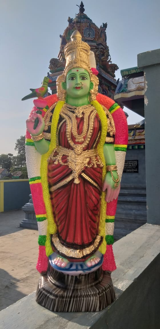 This charming Meenakshi Golu Doll is a compact handcrafted paper mache depiction of Goddess Meenakshi the fish-eyed goddess of Madurai