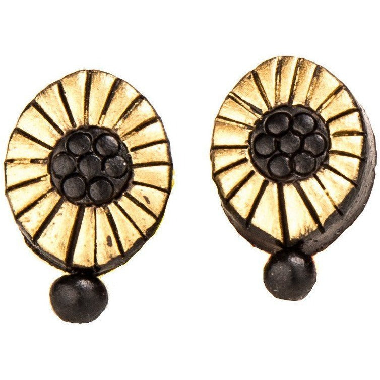 Handmade Elegant Oval Shaped Terracotta Studs in Gold and Black Combination with Drop