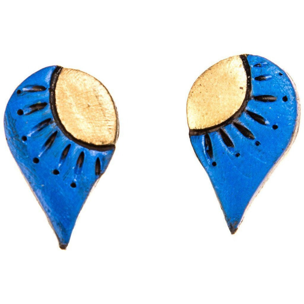 Handmade Unique Terracotta Earrings in Blue and Gold combination