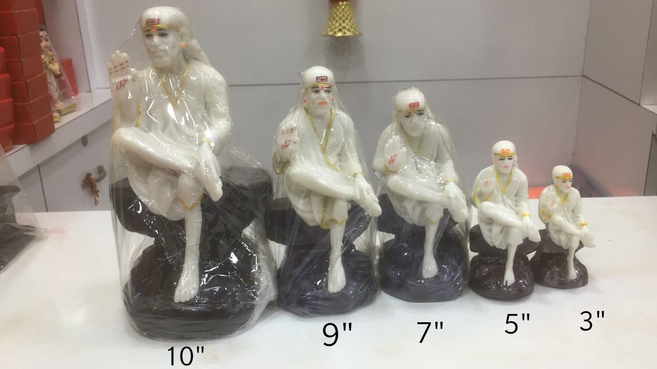 Shirdi Sai Baba Statue Marble Dust Ceramic Finish Divine Idol White and Orange Clad