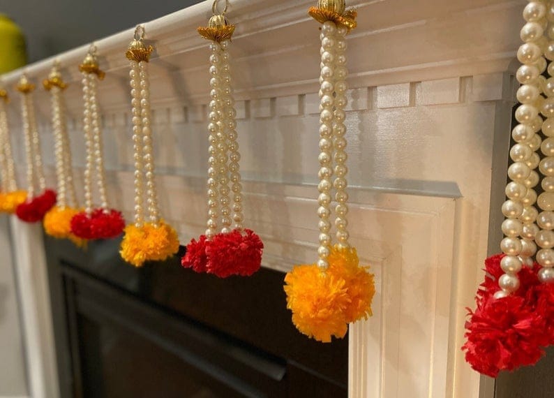 Pearl String with Plastic Marigold Toran Golu, Diwali Decor