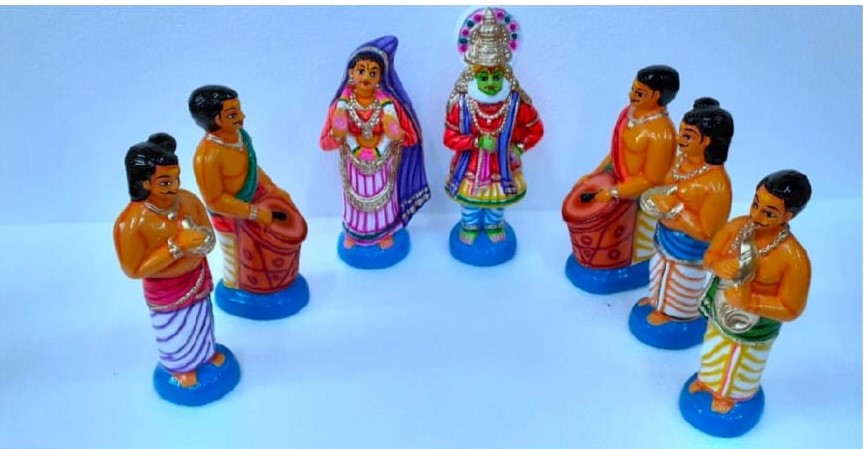 8" Kathakali set of 7 Golu Dolls