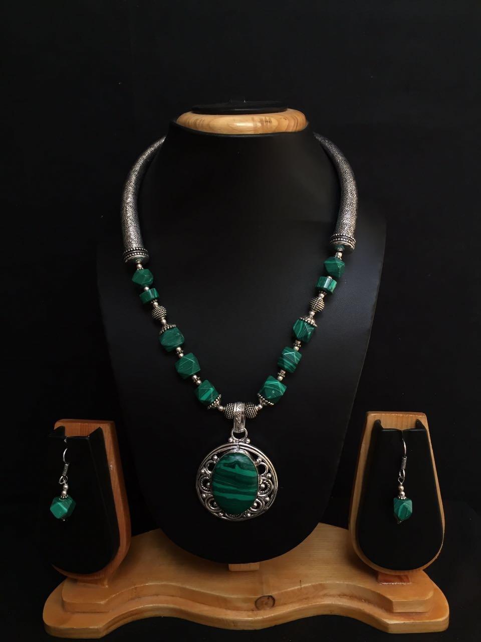 Handmade German Silver Coral Turquoise Necklace With Dangler Earrings