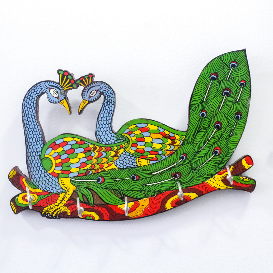 Hand Painted Wood Twin Peacock Key Holder